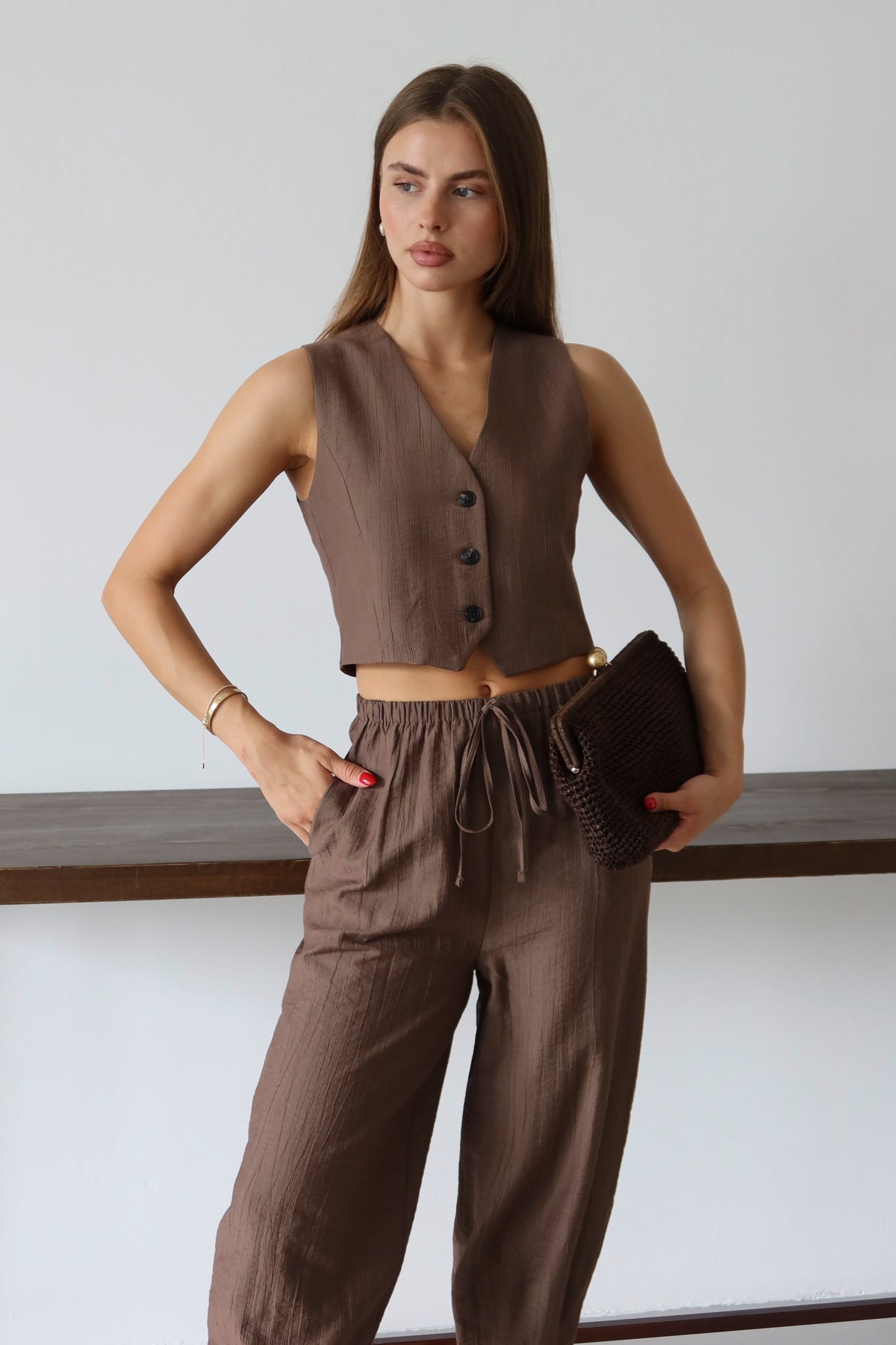 Pantalone TWOAW26AU00068 - braon