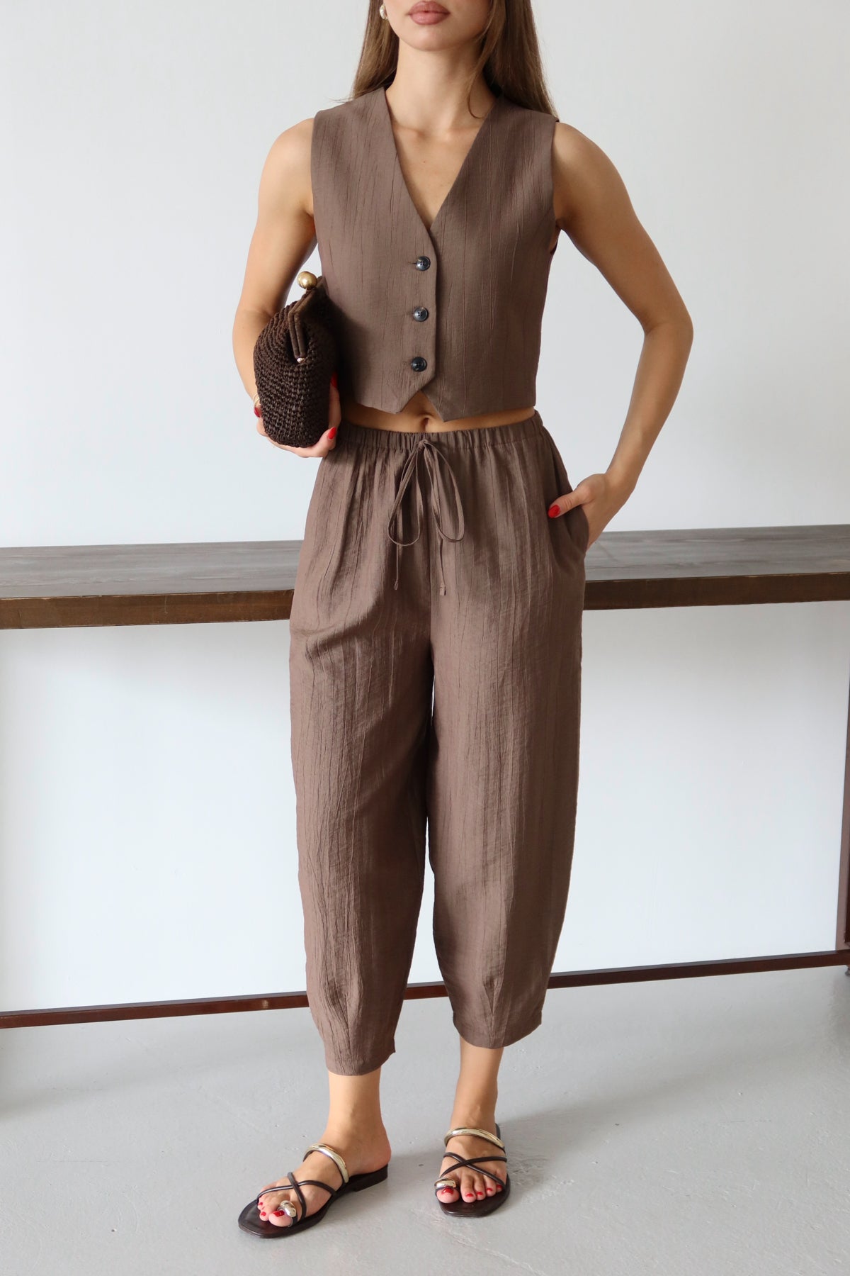 Pantalone TWOAW26AU00068 - braon